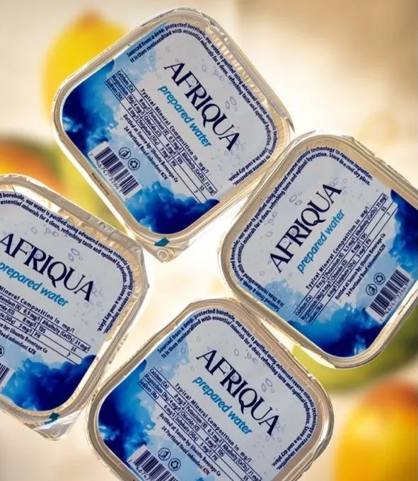 Four sealed Afriqua 200ml cups seen from above